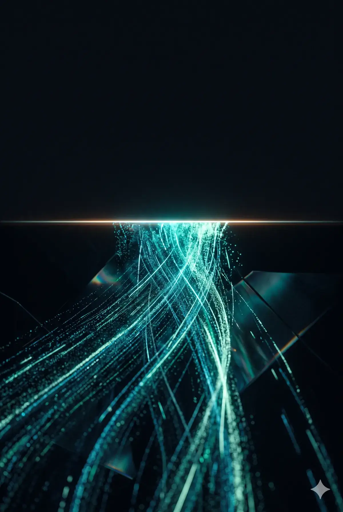 A luminous mind held in a lattice of moving data.